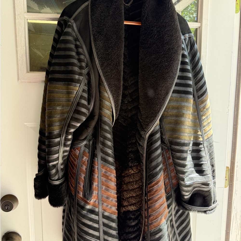 Black and Brown Teddy Jacket with Plush Collar